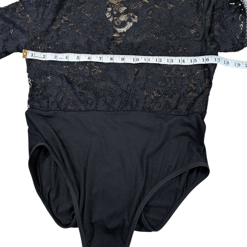 Black Lace Bodysuit S Sheer Floral Women's Romantic Goth Date Night Fitted Top - Picture 8 of 8
